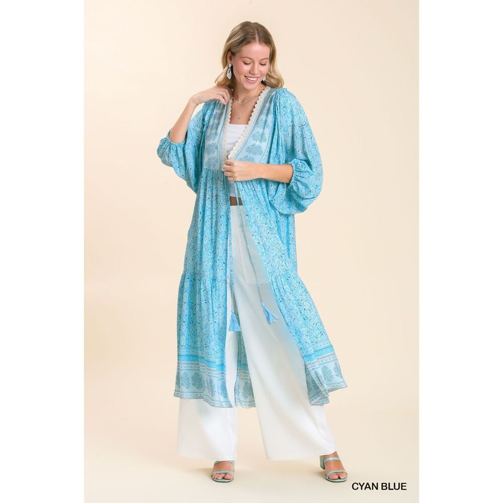 UMGEE NWT Boutique Boho Blue Kimono Jacket Stevie Nicks Gypsy Festival S M L - Picture 6 of 10